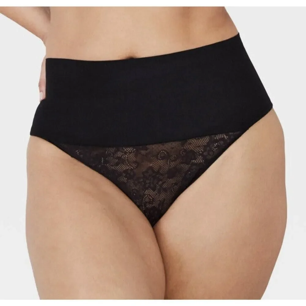Maidenform Black No Pinch Shaping Waistband Thong Tame Your Tummy Shapewear S